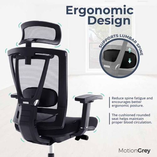MotionGrey CloudMesh Ergonomic Office Chair-Comfy High Mesh Back Support with Adjustable Armrests-Black Desk Computer Chairs Perfect for Home Gaming