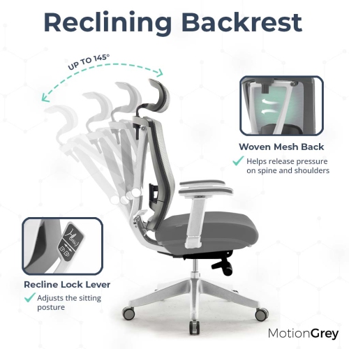 MotionGrey CloudMesh Ergonomic Office Chair-Comfy High Mesh Back Support with Adjustable Armrests -White Desk Computer Chairs Perfect for Home Gaming