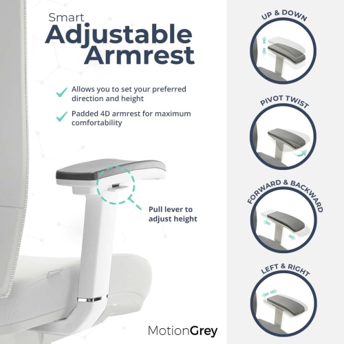 MotionGrey CloudMesh Ergonomic Office Chair-Comfy High Mesh Back Support with Adjustable Armrests -White Desk Computer Chairs Perfect for Home Gaming