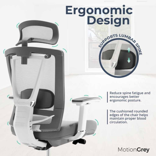 MotionGrey CloudMesh Ergonomic Office Chair-Comfy High Mesh Back Support with Adjustable Armrests -White Desk Computer Chairs Perfect for Home Gaming