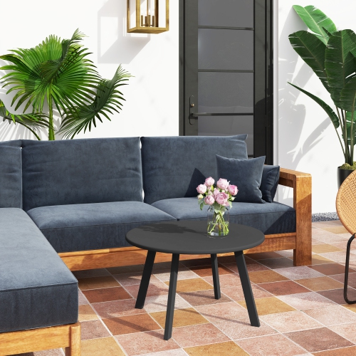 Outsunny 36" Patio Coffee Table, Round Outdoor Side Table with Weather Resistant Metal Frame and Non-Slip Foot Pads for Garden, Balcony, Backyard,