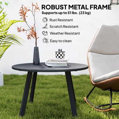 Outsunny 36" Patio Coffee Table, Round Outdoor Side Table with Weather Resistant Metal Frame and Non-Slip Foot Pads for Garden, Balcony, Backyard,