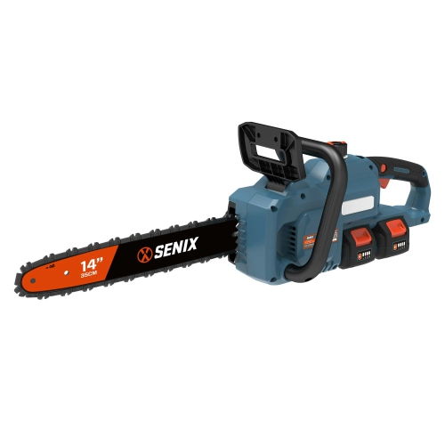 SENIX 2X2 40V Max* 14-Inch Cordless Chainsaw, 20m/s Chain Speed, Brushless Motor, Tool-Free Tensioning, 90+ Cuts Per Charge, 4.0 Ah Batteries and