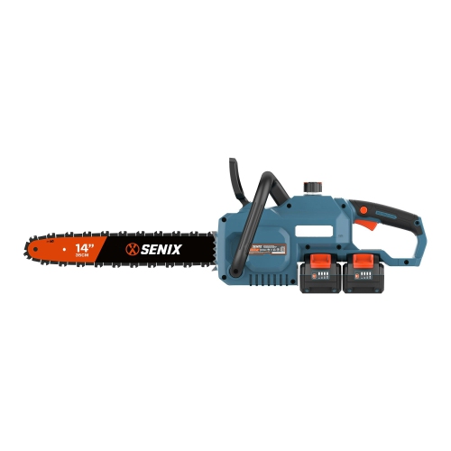 SENIX 2X2 40V Max* 14-Inch Cordless Chainsaw, 20m/s Chain Speed, Brushless Motor, Tool-Free Tensioning, 90+ Cuts Per Charge, 4.0 Ah Batteries and