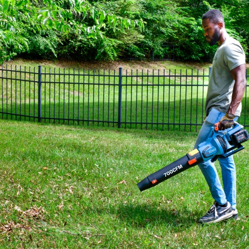 SENIX 2X2 40V Max* Cordless Leaf Blower, 700 CFM, 145 MPH, Brushless Motor, Powerful Lawn Blower, Cruise Control, Variable Speed, 4.0 Ah Batteries &