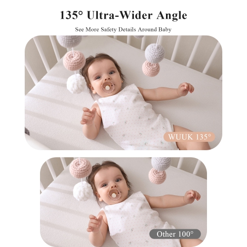 WUUK 2K Video Baby Monitor, 5.5'' Baby Monitor with 360 PTZ Color Display with 135° Wide Angle, Ultra-clear Night Vision, Baby Camera with App,