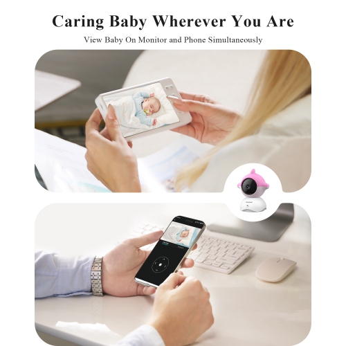 WUUK 2K Video Baby Monitor, 5.5'' Baby Monitor with 360 PTZ Color Display with 135° Wide Angle, Ultra-clear Night Vision, Baby Camera with App,