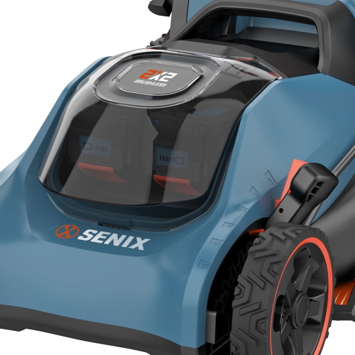 SENIX 2X2 40V Max* 17-Inch Cordless Push Lawn Mower, 2-in-1 Mulching & Bagging, Brushless Motor, 5.0 Ah Batteries and Dual-Port Charger Included