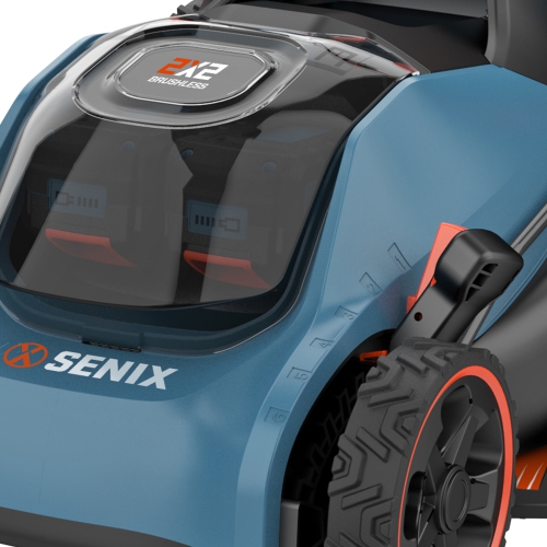 SENIX 2X2 40V Max* 15-Inch Cordless Push Lawn Mower, 2-in-1 Mulching & Bagging, Brushless Motor, 4.0 Ah Batteries and Dual-Port Charger Included