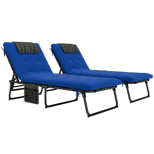 2 chaises longues pliantes Outsunny avec dossier inclinable à 4 niveaux, chaise bronzante extérieure avec coussin, chaise longue en filet perméable à