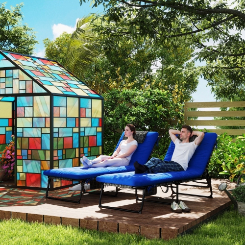 2 chaises longues pliantes Outsunny avec dossier inclinable à 4 niveaux, chaise bronzante extérieure avec coussin, chaise longue en filet perméable à
