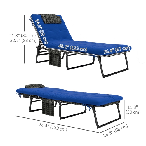 2 chaises longues pliantes Outsunny avec dossier inclinable à 4 niveaux, chaise bronzante extérieure avec coussin, chaise longue en filet perméable à