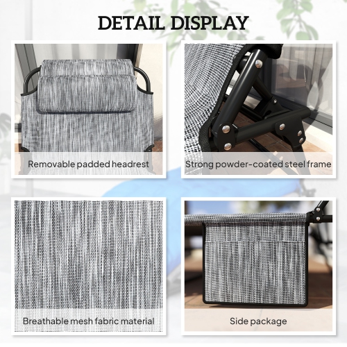 2 chaises longues pliantes Outsunny avec dossier inclinable à 4 niveaux, chaise bronzante extérieure avec coussin, chaise longue en filet perméable à