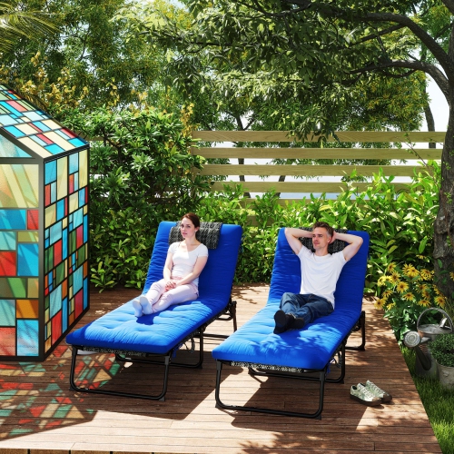 2 chaises longues pliantes Outsunny avec dossier inclinable à 4 niveaux, chaise bronzante extérieure avec coussin, chaise longue en filet perméable à