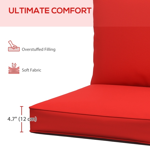 Outsunny Patio Chair Cushions, Thick Deep Seat Outdoor Seat Cushion with Back Cushion, Red