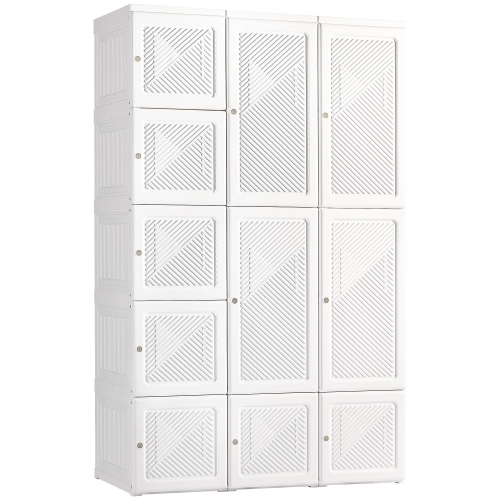 HOMCOM Portable Wardrobe Closet, Folding Wardrobe Cabinet, Clothes Storage Organizer with 8 Cube Compartments, 2 Hanging Rods, 11 Magnet Doors, Easy