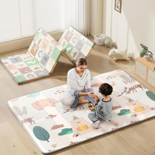 Coolhut – Tapis de jeu haut de gamme pour bébé, épais, pliable et réversible, étanche, Facile à nettoyer et à ranger, et compact pour tout-petits et