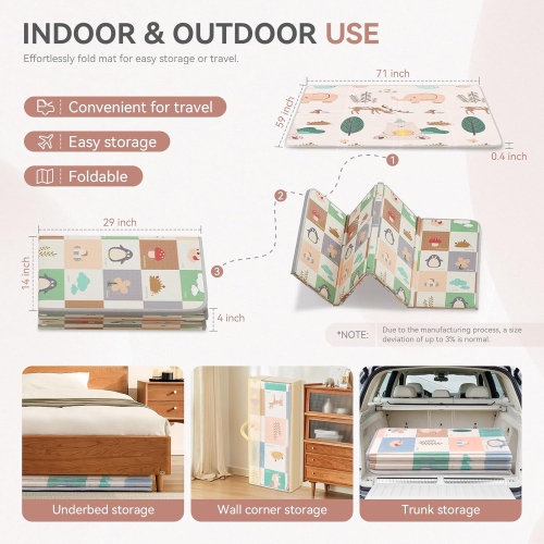 Coolhut – Tapis de jeu haut de gamme pour bébé, épais, pliable et réversible, étanche, Facile à nettoyer et à ranger, et compact pour tout-petits et