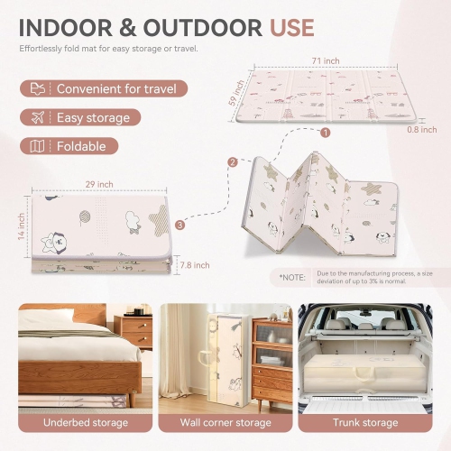 Coolhut – Tapis de jeu haut de gamme pour bébé, épais, pliable et réversible, étanche, Facile à nettoyer et à ranger, et compact pour tout-petits et