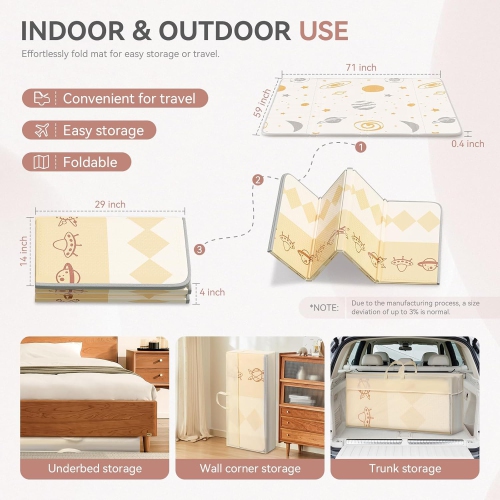 Coolhut – Tapis de jeu haut de gamme pour bébé, épais, pliable et réversible, étanche, Facile à nettoyer et à ranger, et compact pour tout-petits et