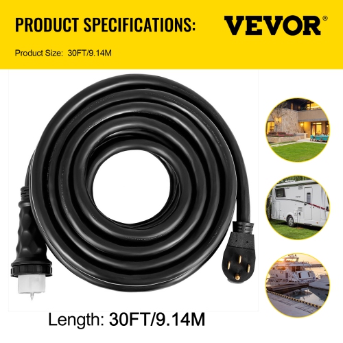 VEVOR 30Ft 50A Generator Extension Cord, STW 6/3 + 8/1 Generator Cord 125V 250V Generator Power Cord N14-50P & SS2-50R & CS6364 Twist Lock Connectors