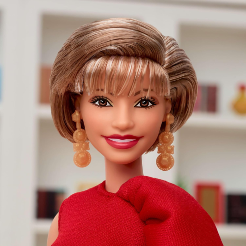 Barbie Inspiring Women, Isabel Allende Collection avec robe rouge avec accessoire de livre et animal de compagnie