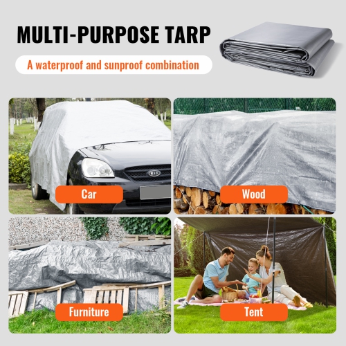 VEVOR Tarp 20 x 30 ft 10Mil Heavy Duty Waterproof Plastic Poly Tear UV Resistant