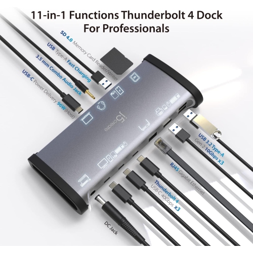 j5create 8K Thunderbolt 4 Docking Station with Max 96W Charging, Single 8K60 or Dual 4K60 Display, Thunderbolt 4 40Gbps