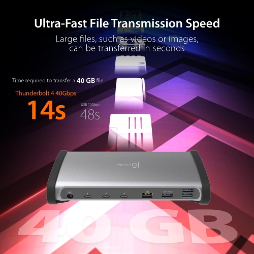 j5create 8K Thunderbolt 4 Docking Station with Max 96W Charging, Single 8K60 or Dual 4K60 Display, Thunderbolt 4 40Gbps