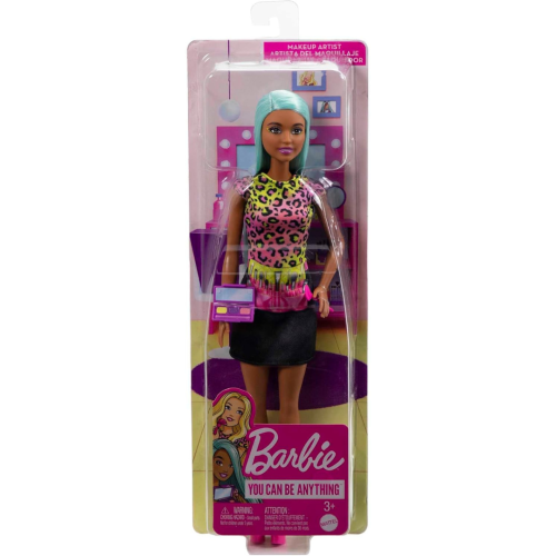Poupée mode et accessoires Barbie Careers, maquilleuse avec cheveux sarcelle et pièces artistiques incluant une palette et un pinceau
