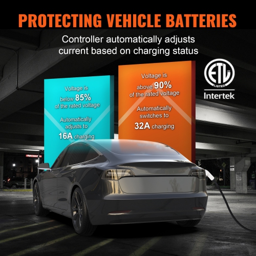 VEVOR Level 2 Portable EV Charger, 32A 240V, Electric Vehicle Charger with 28 ft Charging Cable NEMA 14-50P Plug, 16/20/24/32A Adjustable Home EV