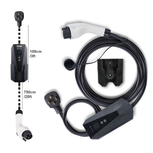 VEVOR Level 2 Portable EV Charger, 32A 240V, Electric Vehicle Charger with 28 ft Charging Cable NEMA 14-50P Plug, 16/20/24/32A Adjustable Home EV