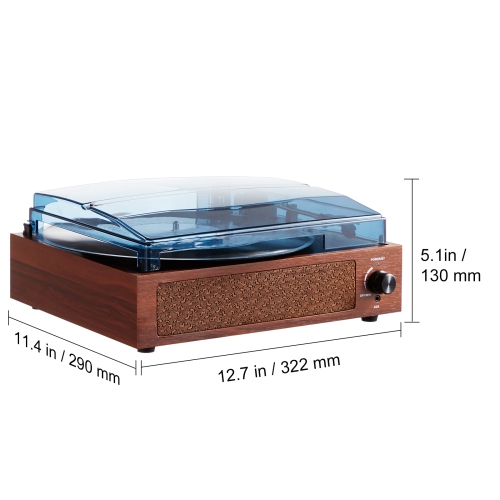 VEVOR Vinyl Record Player, 3 Speed Belt Driven Turntable Player with 5W Speaker Magnetic Cartridge, Support 33/45/78RPM Bluetooth/Aux in/RCA Output,