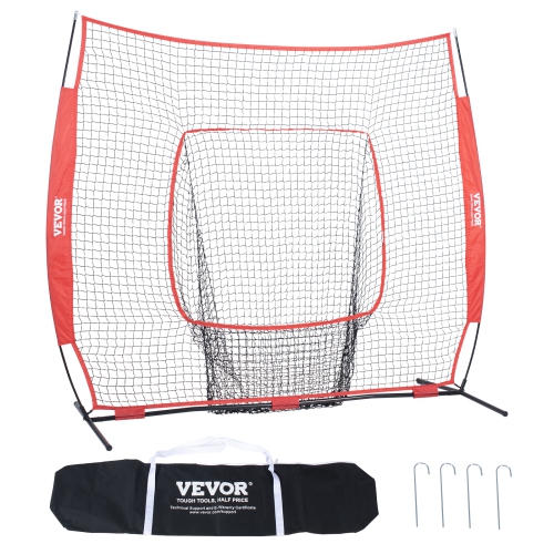 VEVOR 7x7 ft Baseball Softball Practice Net, for Hitting Batting Catching Pitching, Backstop Baseball Equipment Training Aids with Carry Bag and