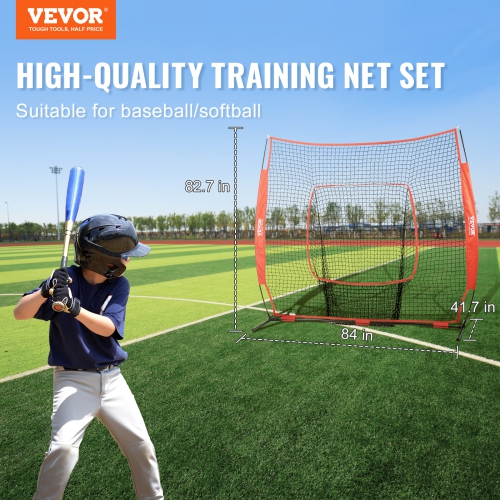 VEVOR 7x7 ft Baseball Softball Practice Net, for Hitting Batting Catching Pitching, Backstop Baseball Equipment Training Aids with Carry Bag and