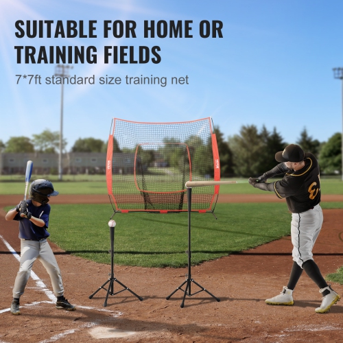 VEVOR 7x7 ft Baseball Softball Practice Net, for Hitting Batting Catching Pitching, Backstop Baseball Equipment Training Aids with Carry Bag and