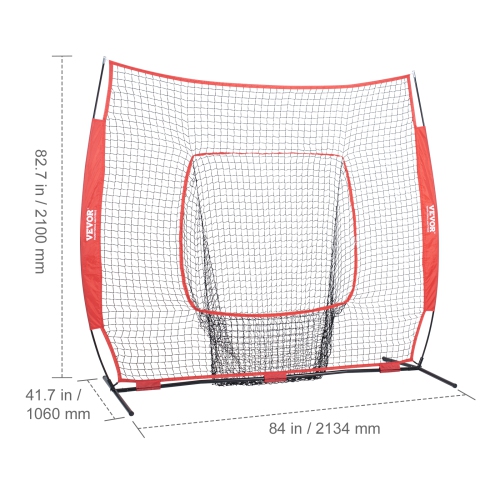 VEVOR 7x7 ft Baseball Softball Practice Net, for Hitting Batting Catching Pitching, Backstop Baseball Equipment Training Aids with Carry Bag and