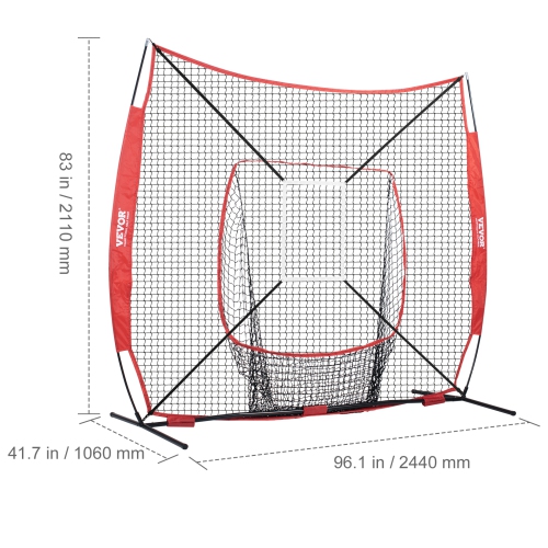VEVOR 7x7 ft Baseball Softball Practice Net, for Hitting Batting Catching Pitching, Backstop Baseball Equipment with Bow Frame, Carry Bag, Strike