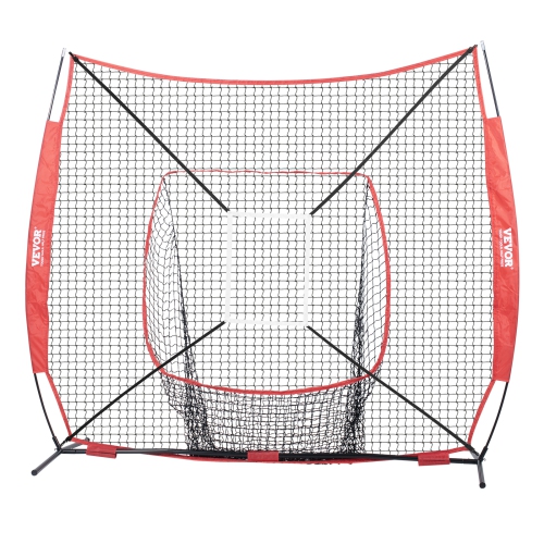 VEVOR 7x7 ft Baseball Softball Practice Net, for Hitting Batting Catching Pitching, Backstop Baseball Equipment with Bow Frame, Carry Bag, Strike