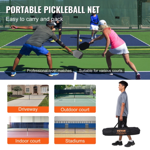 VEVOR Portable Pickleball Net System, 22FT Regulation Net, Weather Resistant Steady Metal Frame & Strong PE Net, Outdoor Game Sports Net with