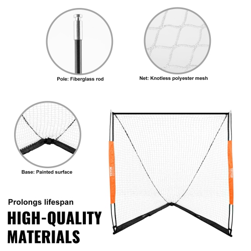 VEVOR 6' x 6' Lacrosse Goal, Lacrosse Net, Portable Lacrosse Goal with Carry Bag, Fiberglass Rod Backyard Lacrosse Training Equipment
