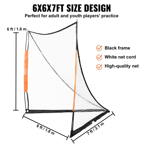 VEVOR 6' x 6' Lacrosse Goal, Lacrosse Net, Portable Lacrosse Goal with Carry Bag, Fiberglass Rod Backyard Lacrosse Training Equipment