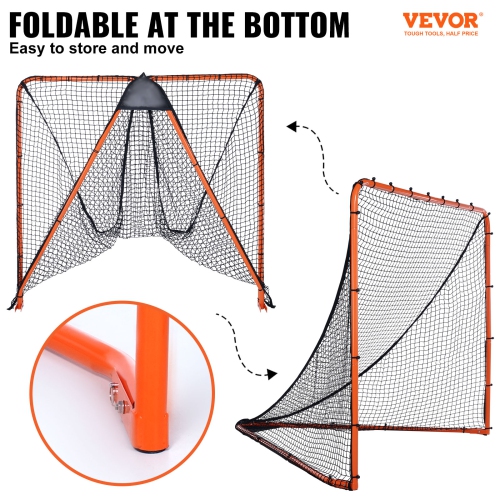 VEVOR 6' x 6' Lacrosse Goal, Lacrosse Net, Folding Portable Backyard Lacrosse Training Equipment, Steel Frame Training Net, Perfect for Youth Adult,