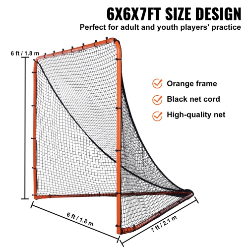 VEVOR 6' x 6' Lacrosse Goal, Lacrosse Net, Folding Portable Backyard Lacrosse Training Equipment, Steel Frame Training Net, Perfect for Youth Adult,