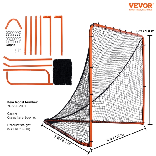 VEVOR 6' x 6' Lacrosse Goal, Lacrosse Net, Folding Portable Backyard Lacrosse Training Equipment, Steel Frame Training Net, Perfect for Youth Adult,
