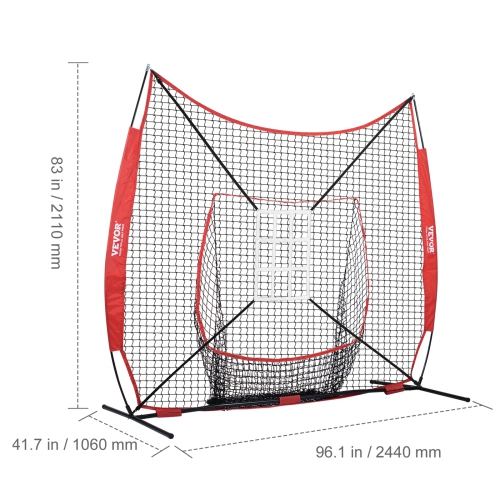 VEVOR 7x7 ft Baseball Softball Practice Net, Portable Baseball Training Net for Hitting Catching Pitching, with Bow Frame, Carry Bag, Strike Zone, 12
