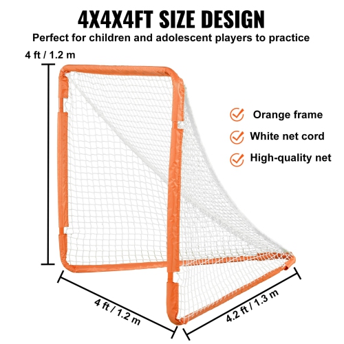 VEVOR 4' x 4' Lacrosse Goal, Small Kids Lacrosse Net, Folding Portable Lacrosse Goal with Carry Bag, Iron Frame Backyard Training Equipment, Quick &
