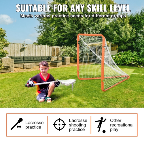 VEVOR 4' x 4' Lacrosse Goal, Small Kids Lacrosse Net, Folding Portable Lacrosse Goal with Carry Bag, Iron Frame Backyard Training Equipment, Quick &