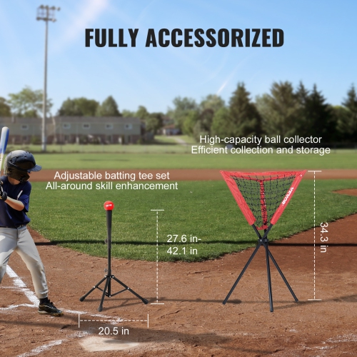 VEVOR 7x7 ft Baseball Softball Practice Net, for Hitting Catching Pitching, Backstop Baseball Equipment with Bow Frame, Carry Bag, Strike Zone, Ball,
