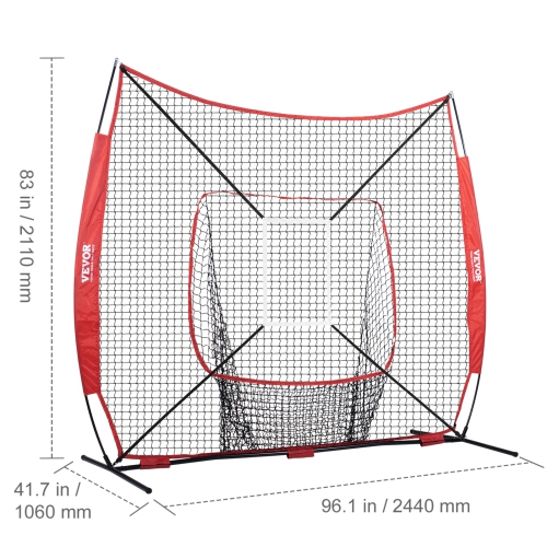 VEVOR 7x7 ft Baseball Softball Practice Net, for Hitting Catching Pitching, Backstop Baseball Equipment with Bow Frame, Carry Bag, Strike Zone, Ball,